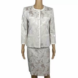 KASPER Rayon Polyester Cotton Skirt Suit Size 4 Beige 3/4 Sleeves 2PC Twill